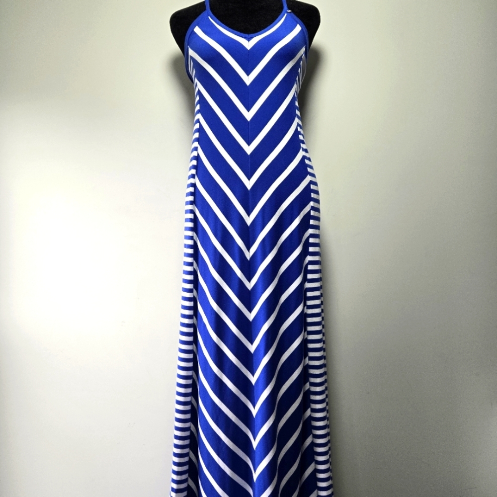 Guess Delanie Striped Maxi Dress Blue White Women's Medium